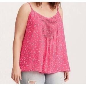 TORRID Pink Floral Swing Pleated Cami Tank Top Size 0 Large 12/L